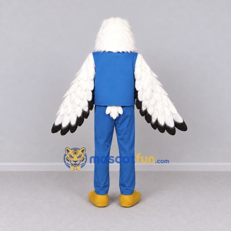 Custom White and Blue Eagle Character in Formalwear Mascot Costume Adult Full Body Suit for Theme Parties Custom White and Blue Eagle Character in Formalwear Mascot Costume Adult Full Body Suit for Theme Parties