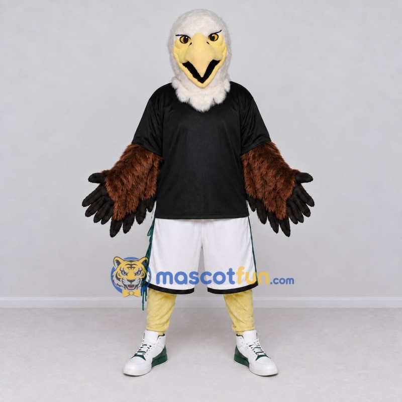 Custom Brown and White Eagle Character in Sportswear Mascot Costume Adult Full Body Suit for Sports Events Custom Brown and White Eagle Character in Sportswear Mascot Costume Adult Full Body Suit for Sports Events