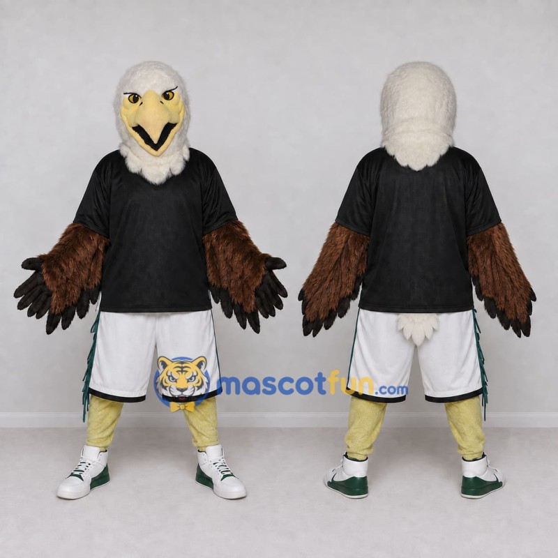 Custom Brown and White Eagle Character in Sportswear Mascot Costume Adult Full Body Suit for Sports Events Custom Brown and White Eagle Character in Sportswear Mascot Costume Adult Full Body Suit for Sports Events