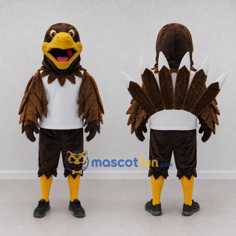 Custom Brown and White Bird Character in a Jersey Mascot Costume Adult Full Body Suit for Sports Events Custom Brown and White Bird Character in a Jersey Mascot Costume Adult Full Body Suit for Sports Events