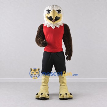 Custom Brown and White Eagle Character in a Red Jersey Mascot Costume Adult Full Body Suit for Sports Events Custom Brown and White Eagle Character in a Red Jersey Mascot Costume Adult Full Body Suit for Sports Events