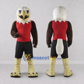 Custom Brown and White Eagle Character in a Red Jersey Mascot Costume Adult Full Body Suit for Sports Events