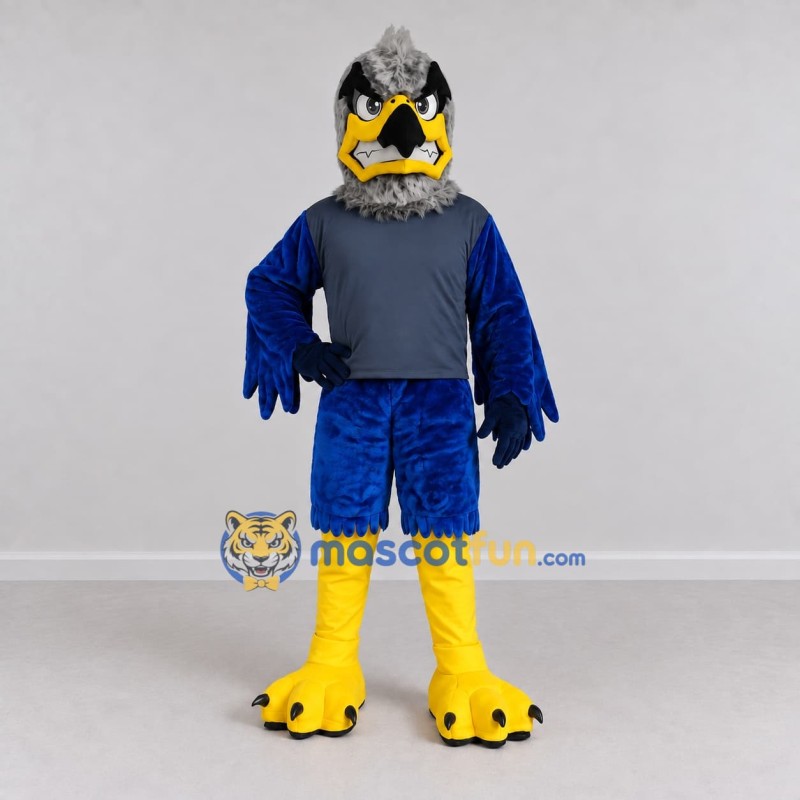 Custom Blue and Gray Eagle Character in Sportswear Mascot Costume Adult Full Body Suit for Sports Events Custom Blue and Gray Eagle Character in Sportswear Mascot Costume Adult Full Body Suit for Sports Events