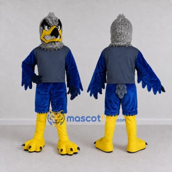 Custom Blue and Gray Eagle Character in Sportswear Mascot Costume Adult Full Body Suit for Sports Events