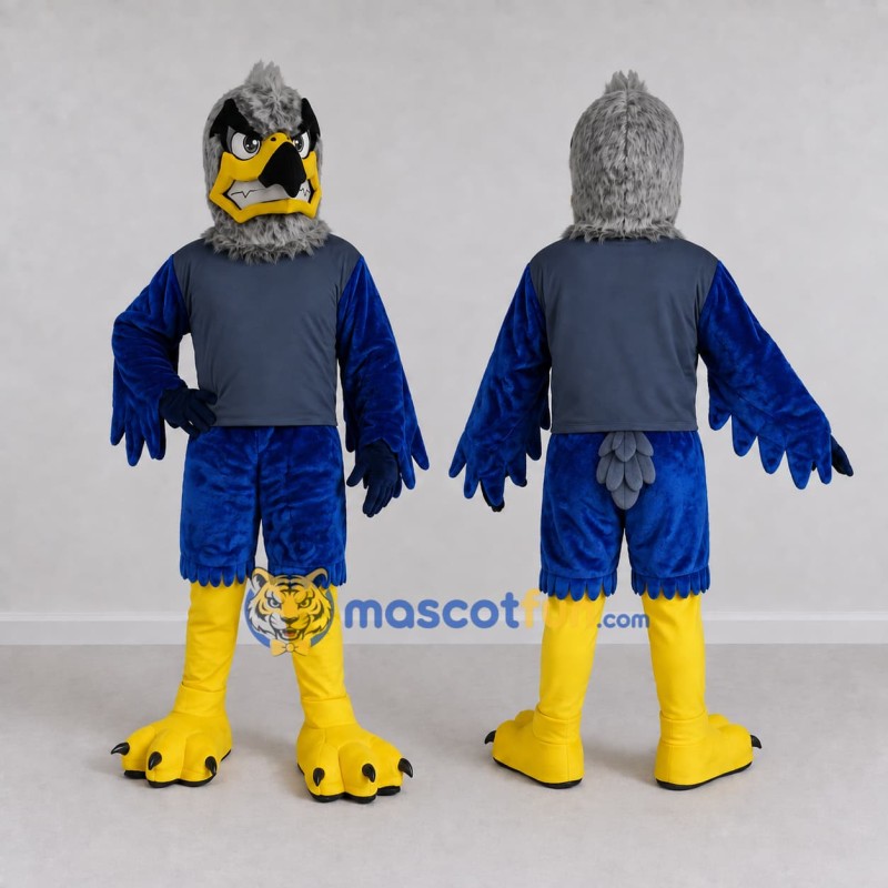 Custom Blue and Gray Eagle Character in Sportswear Mascot Costume Adult Full Body Suit for Sports Events Custom Blue and Gray Eagle Character in Sportswear Mascot Costume Adult Full Body Suit for Sports Events
