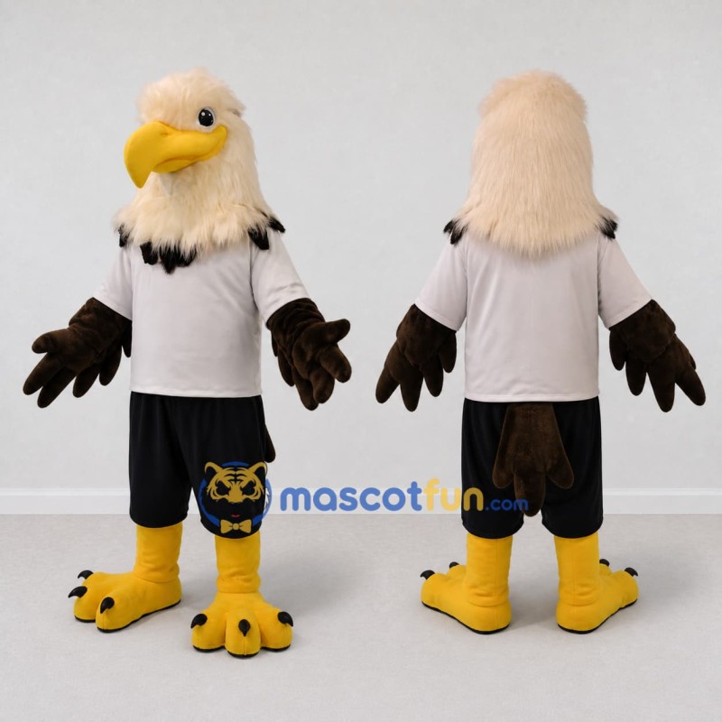 Custom Brown and Cream Eagle Character in Sportswear Mascot Costume Adult Full Body Suit for Sports Events Custom Brown and Cream Eagle Character in Sportswear Mascot Costume Adult Full Body Suit for Sports Events
