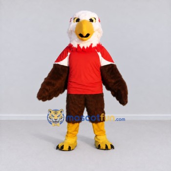 Custom Brown and White Eagle Character in a Red Shirt Mascot Costume Adult Full Body Suit for Sports Events