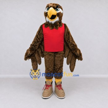 Custom Brown and Red Eagle Character in a Jersey Mascot Costume Adult Full Body Suit for Sports Events Custom Brown and Red Eagle Character in a Jersey Mascot Costume Adult Full Body Suit for Sports Events