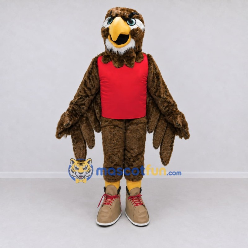 Custom Brown and Red Eagle Character in a Jersey Mascot Costume Adult Full Body Suit for Sports Events Custom Brown and Red Eagle Character in a Jersey Mascot Costume Adult Full Body Suit for Sports Events