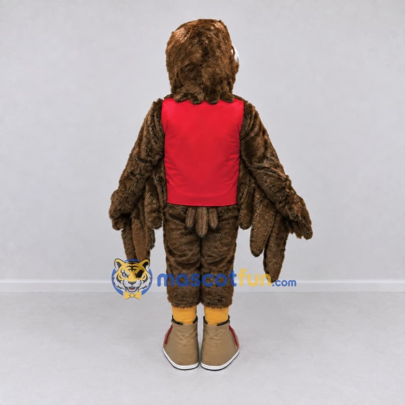 Custom Brown and Red Eagle Character in a Jersey Mascot Costume Adult Full Body Suit for Sports Events Custom Brown and Red Eagle Character in a Jersey Mascot Costume Adult Full Body Suit for Sports Events