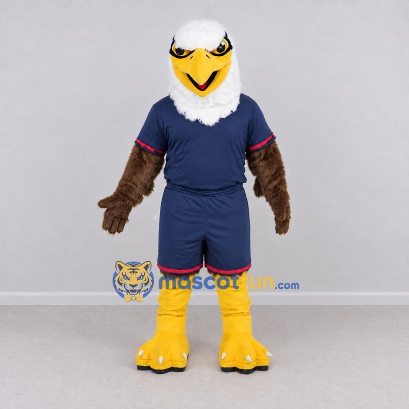 Custom Brown and White Bald Eagle Character in Sportswear Mascot Costume Adult Full Body Suit for Sports Events Custom Brown and White Bald Eagle Character in Sportswear Mascot Costume Adult Full Body Suit for Sports Events