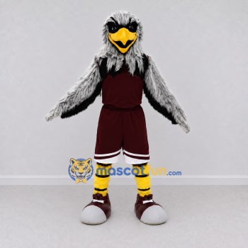 Custom Gray and Burgundy Eagle Character in Sportswear Mascot Costume Adult Full Body Suit for Sports Events