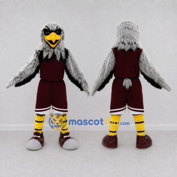 Custom Gray and Burgundy Eagle Character in Sportswear Mascot Costume Adult Full Body Suit for Sports Events