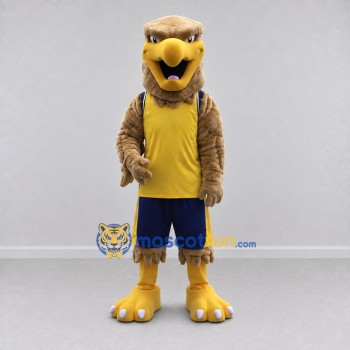 Custom Tan and Yellow Eagle Character in Sportswear Mascot Costume Adult Full Body Suit for Sports Events