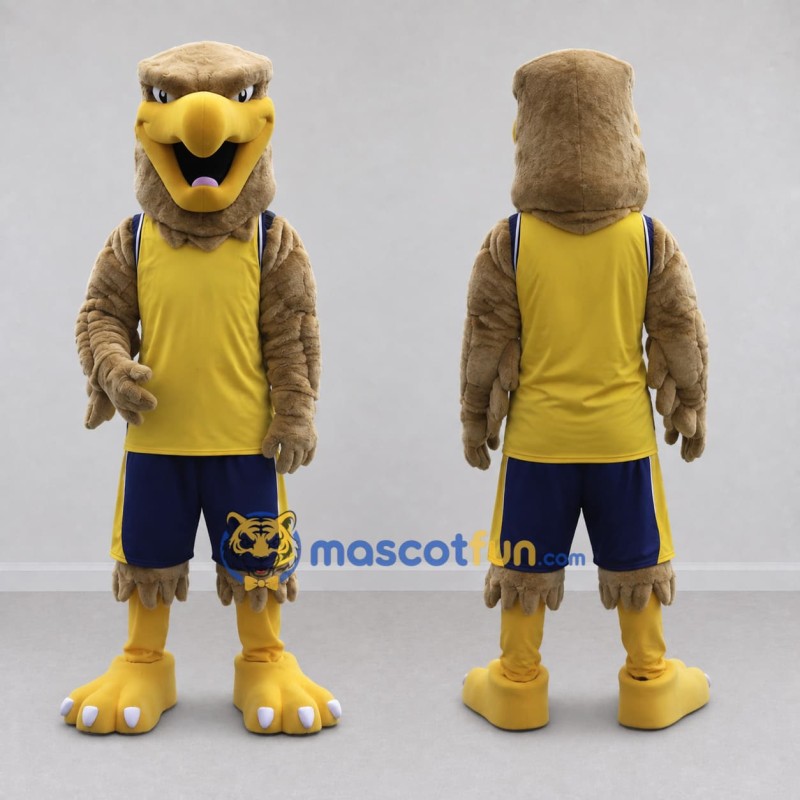 Custom Tan and Yellow Eagle Character in Sportswear Mascot Costume Adult Full Body Suit for Sports Events