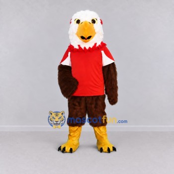 Custom Brown and White Eagle Character in a Red Shirt Mascot Costume Adult Full Body Suit for Sports Events
