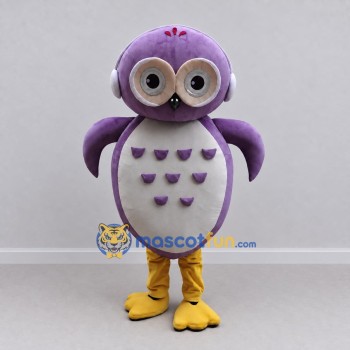 Custom Purple and White Owl Character with Headphones Mascot Costume Adult Full Body Suit for School Events