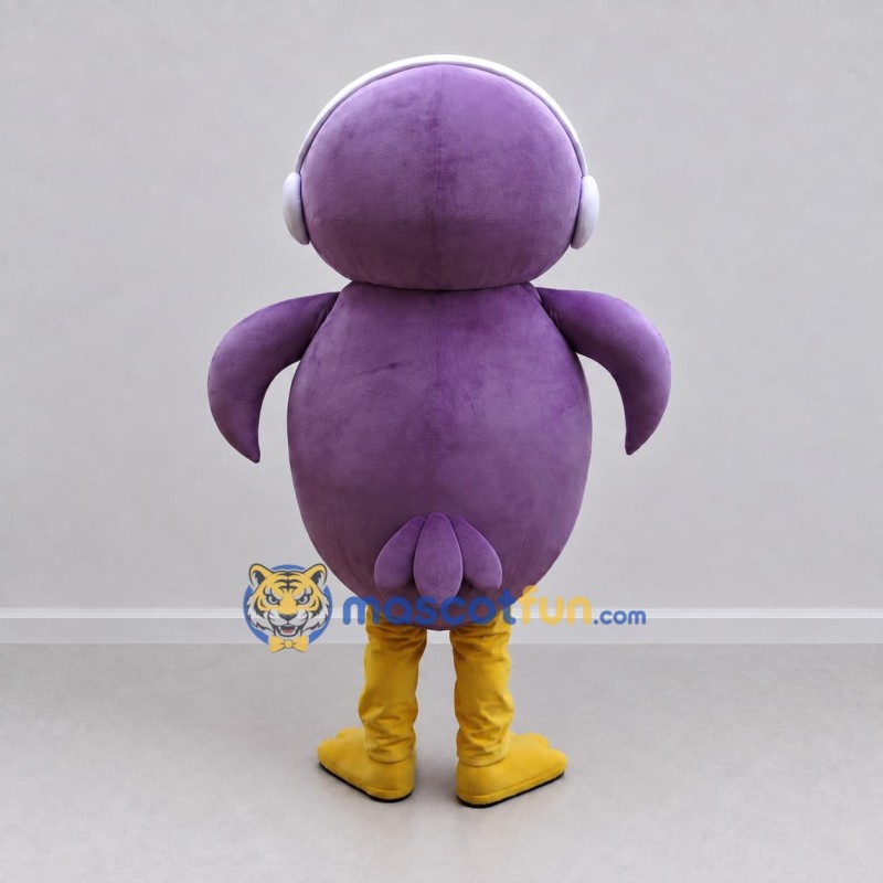 Custom Purple and White Owl Character with Headphones Mascot Costume Adult Full Body Suit for School Events Custom Purple and White Owl Character with Headphones Mascot Costume Adult Full Body Suit for School Events