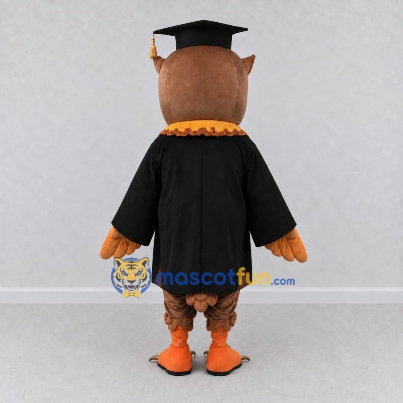Custom Brown and Orange Owl Graduate Character Mascot Costume Adult Full Body Suit for School Events Custom Brown and Orange Owl Graduate Character Mascot Costume Adult Full Body Suit for School Events