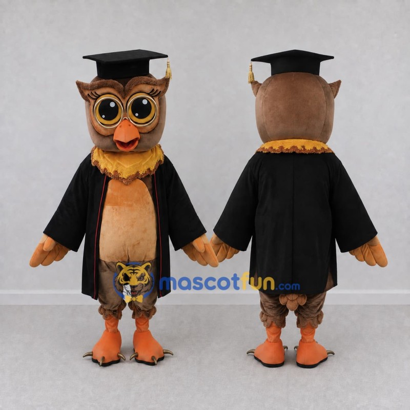 Custom Brown and Orange Owl Graduate Character Mascot Costume Adult Full Body Suit for School Events Custom Brown and Orange Owl Graduate Character Mascot Costume Adult Full Body Suit for School Events