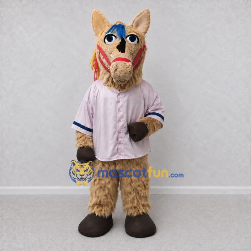 Custom Tan and Pink Horse Character in a Jersey Mascot Costume Adult Full Body Suit for Sports Events