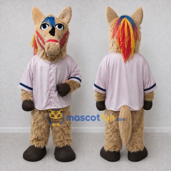 Custom Tan and Pink Horse Character in a Jersey Mascot Costume Adult Full Body Suit for Sports Events