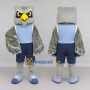 Custom Gray and Blue Owl Character in Sportswear Mascot Costume Adult Full Body Suit for Sports Events