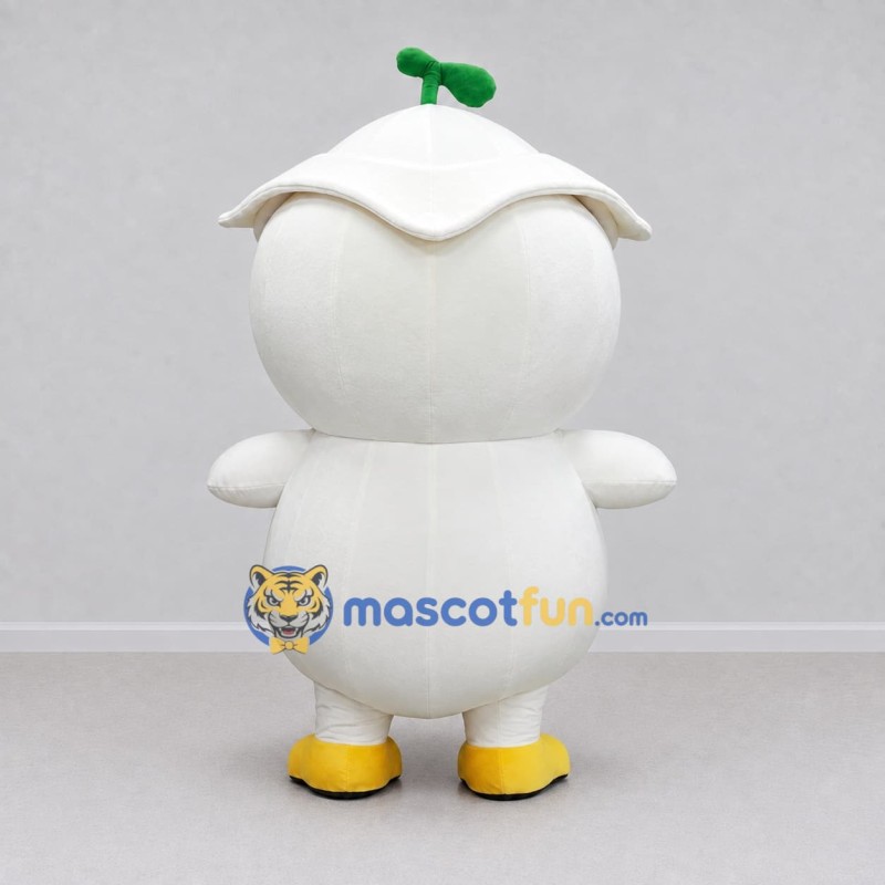 Custom White and Gray Owl Character with a Sprout Hat Mascot Costume Adult Full Body Suit for Garden Events Custom White and Gray Owl Character with a Sprout Hat Mascot Costume Adult Full Body Suit for Garden Events
