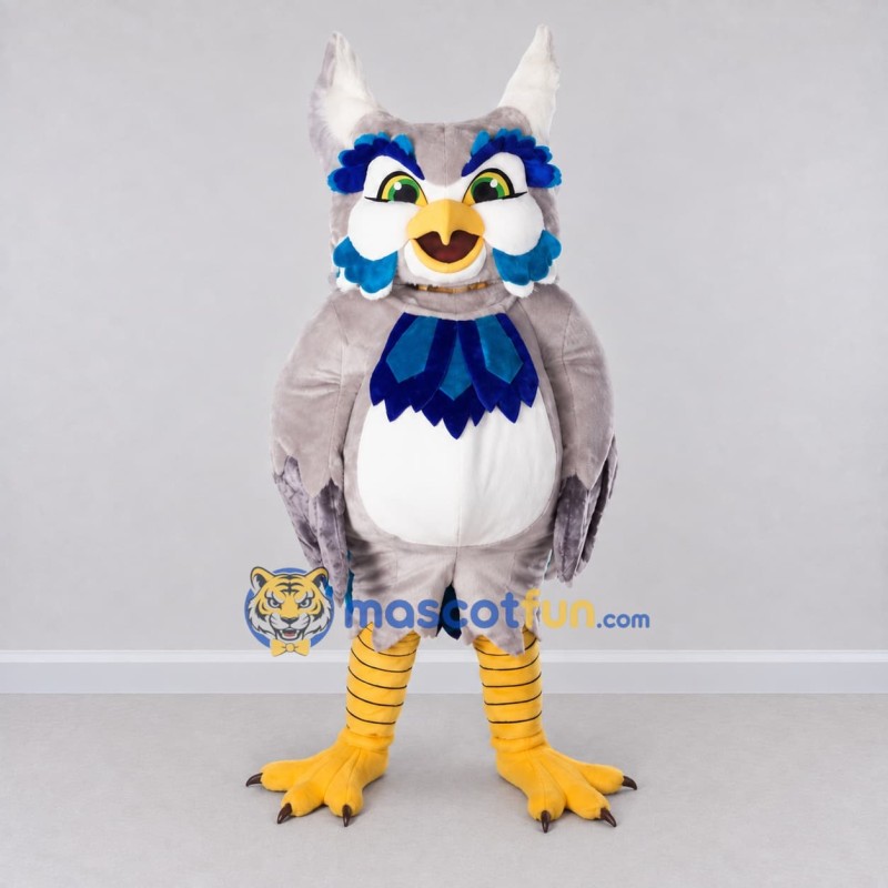 Custom Gray and Blue Owl Character Mascot Costume Adult Full Body Suit for School Events Custom Gray and Blue Owl Character Mascot Costume Adult Full Body Suit for School Events
