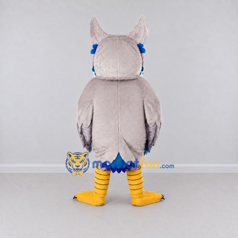 Custom Gray and Blue Owl Character Mascot Costume Adult Full Body Suit for School Events Custom Gray and Blue Owl Character Mascot Costume Adult Full Body Suit for School Events