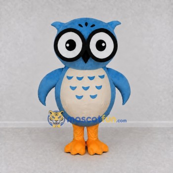 Custom Blue and Cream Owl Character Mascot Costume Adult Full Body Suit for School Events Custom Blue and Cream Owl Character Mascot Costume Adult Full Body Suit for School Events