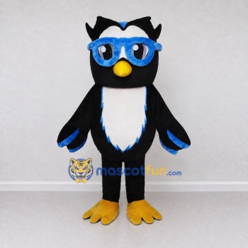 Custom Black and Blue Owl Character with Glasses Mascot Costume Adult Full Body Suit for School Events Custom Black and Blue Owl Character with Glasses Mascot Costume Adult Full Body Suit for School Events