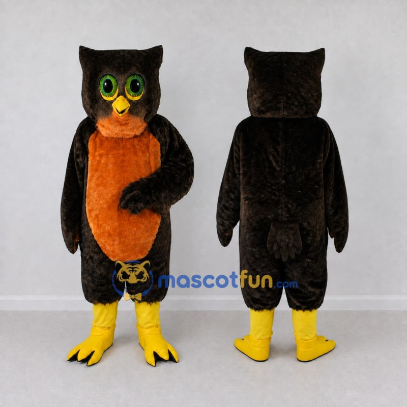 Custom Black and Orange Owl Character Mascot Costume Adult Full Body Suit for School Events Custom Black and Orange Owl Character Mascot Costume Adult Full Body Suit for School Events