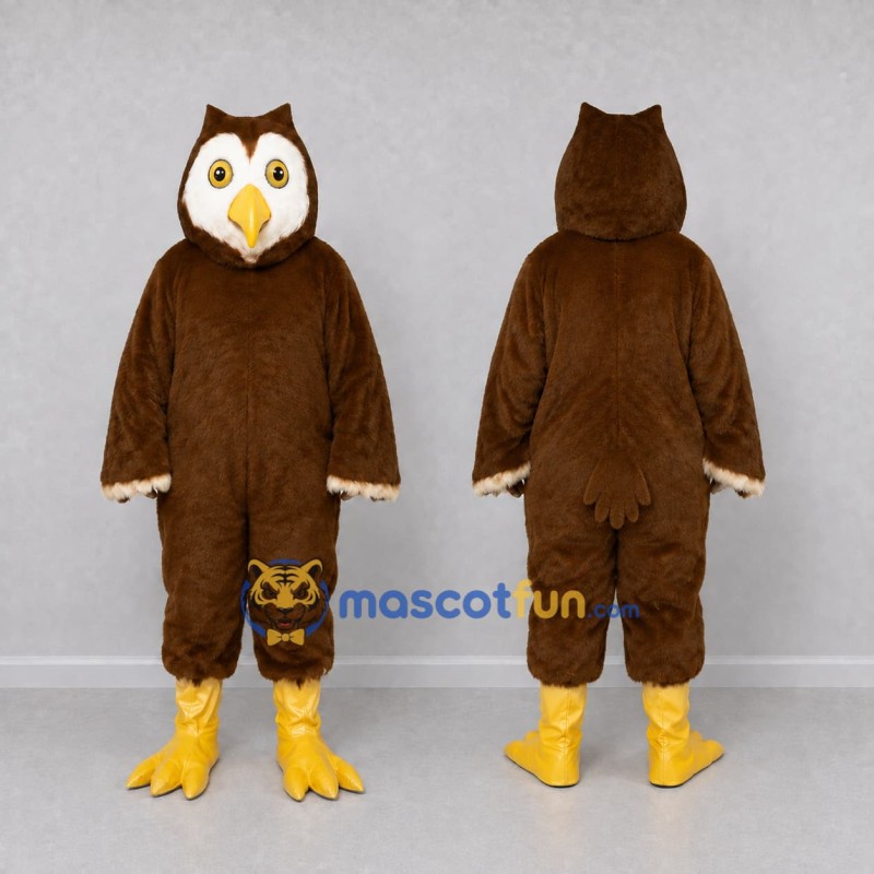 Custom Brown and White Owl Character Mascot Costume Adult Full Body Suit for School Events Custom Brown and White Owl Character Mascot Costume Adult Full Body Suit for School Events