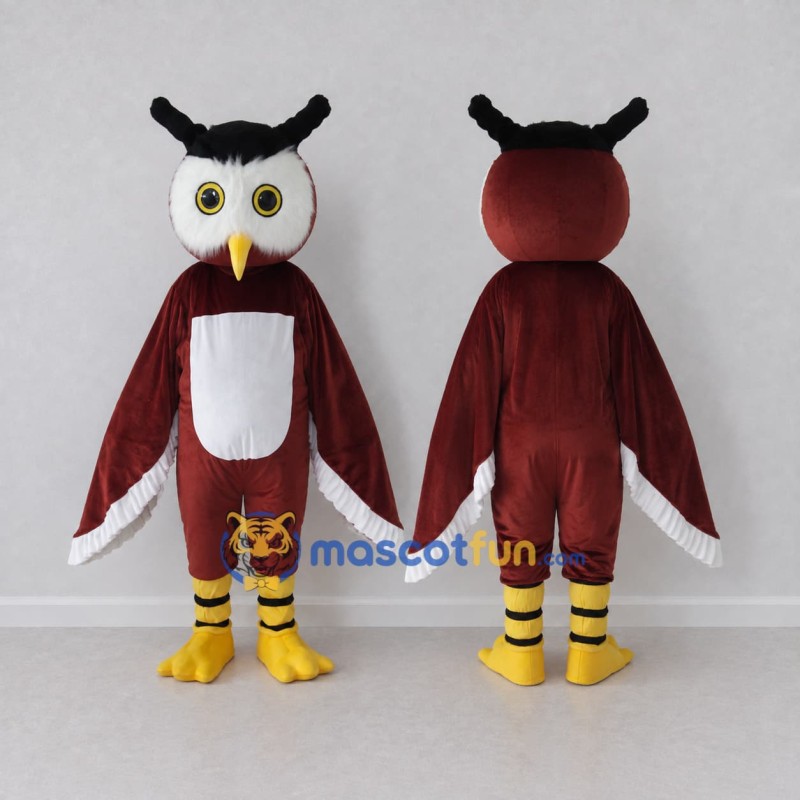 Custom Burgundy and White Owl Character Mascot Costume Adult Full Body Suit for School Events Custom Burgundy and White Owl Character Mascot Costume Adult Full Body Suit for School Events