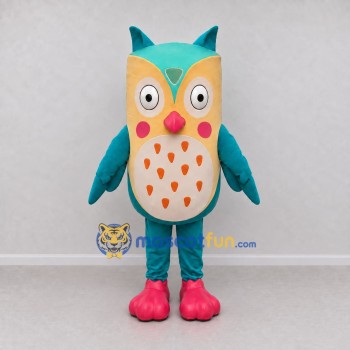 Custom Teal and Cream Owl Character Mascot Costume Adult Full Body Suit for School Events Custom Teal and Cream Owl Character Mascot Costume Adult Full Body Suit for School Events