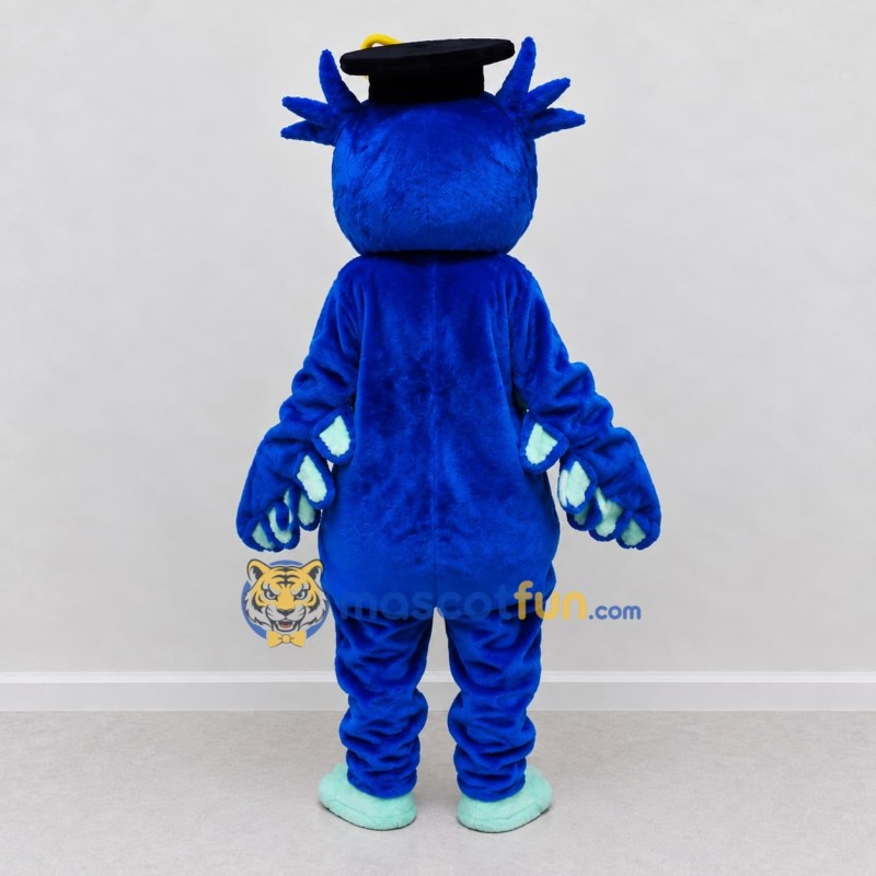 Custom Blue and Teal Owl Graduate Character Mascot Costume Adult Full Body Suit for School Events