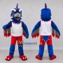 Custom Blue and Red Crested Bird Character in Sportswear Mascot Costume Adult Full Body Suit for Sports Events