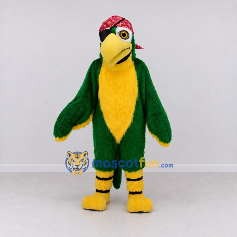 Custom Green and Yellow Pirate Parrot Character Mascot Costume Adult Full Body Suit for Theme Parties Custom Green and Yellow Pirate Parrot Character Mascot Costume Adult Full Body Suit for Theme Parties