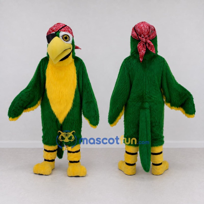 Custom Green and Yellow Pirate Parrot Character Mascot Costume Adult Full Body Suit for Theme Parties Custom Green and Yellow Pirate Parrot Character Mascot Costume Adult Full Body Suit for Theme Parties