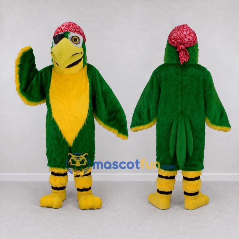 Custom Green and Yellow Pirate Parrot Character Mascot Costume Adult Full Body Suit for Theme Parties Custom Green and Yellow Pirate Parrot Character Mascot Costume Adult Full Body Suit for Theme Parties