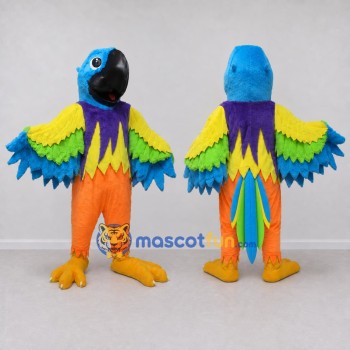 Custom Blue Green and Yellow Parrot Character Mascot Costume Adult Full Body Suit for Theme Parties