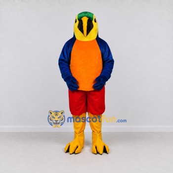 Custom Blue and Orange Parrot Character in Shorts Mascot Costume Adult Full Body Suit for Summer Events