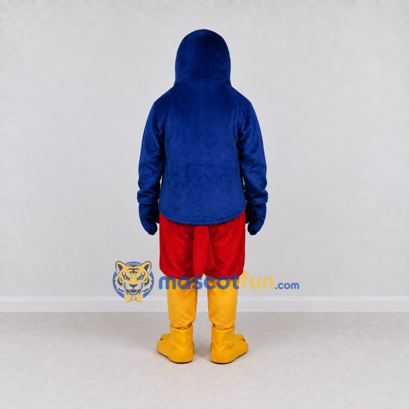 Custom Blue and Orange Parrot Character in Shorts Mascot Costume Adult Full Body Suit for Summer Events Custom Blue and Orange Parrot Character in Shorts Mascot Costume Adult Full Body Suit for Summer Events
