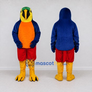 Custom Blue and Orange Parrot Character in Shorts Mascot Costume Adult Full Body Suit for Summer Events