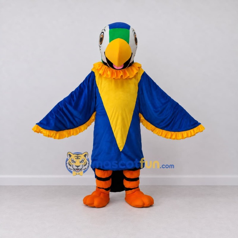 Custom Blue and Yellow Parrot Character Mascot Costume Adult Full Body Suit for Wildlife Events