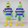 Custom Green and Blue Bird Character in a Striped Shirt Mascot Costume Adult Full Body Suit for School Events Custom Green and Blue Bird Character in a Striped Shirt Mascot Costume Adult Full Body Suit for School Events
