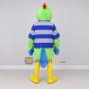 Custom Green and Blue Bird Character in a Striped Shirt Mascot Costume Adult Full Body Suit for School Events Custom Green and Blue Bird Character in a Striped Shirt Mascot Costume Adult Full Body Suit for School Events