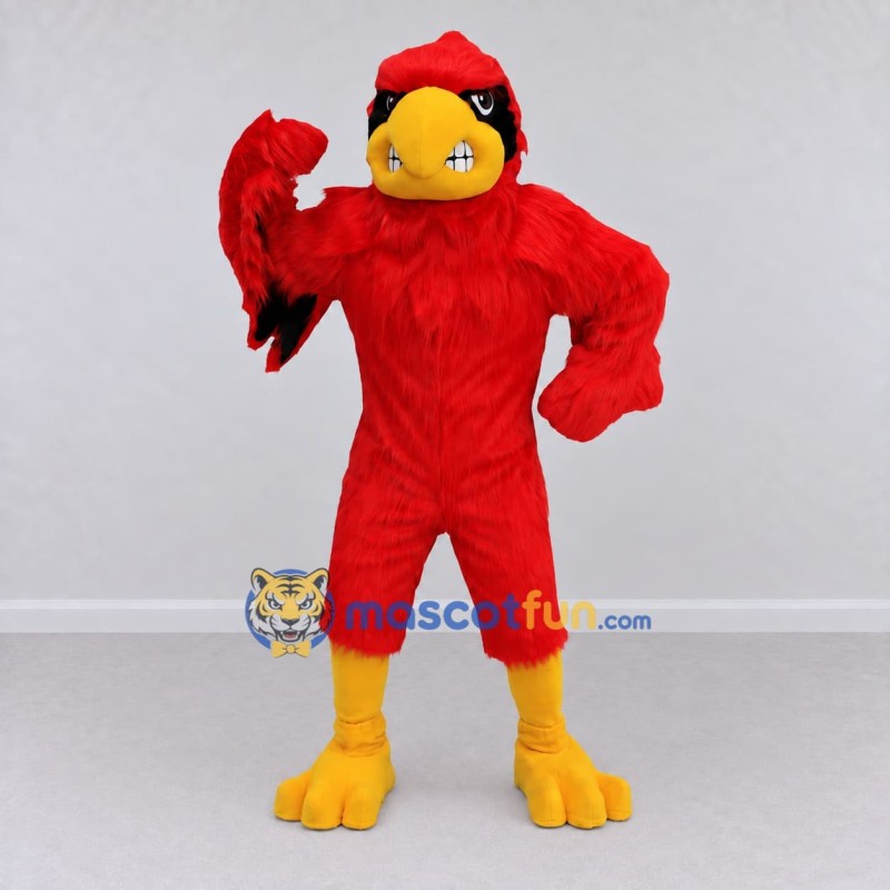 Custom Red and Yellow Muscular Bird Character Mascot Costume Adult Full Body Suit for Sports Events