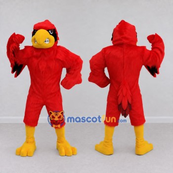Custom Red and Yellow Muscular Bird Character Mascot Costume Adult Full Body Suit for Sports Events